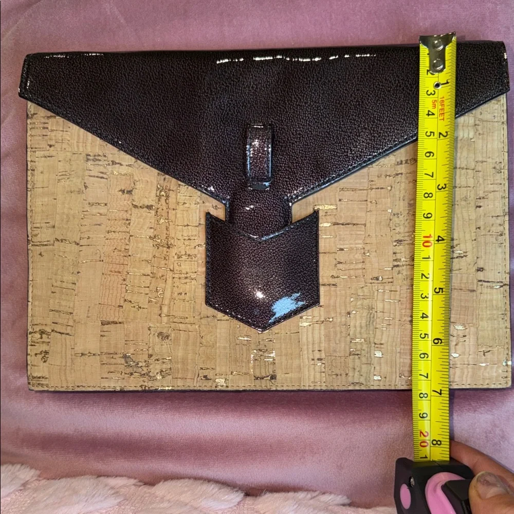 YSL Patent Leather Trim Cork Envelope Clutch in Dark Brown. NEW!!! - Picture 10 of 10